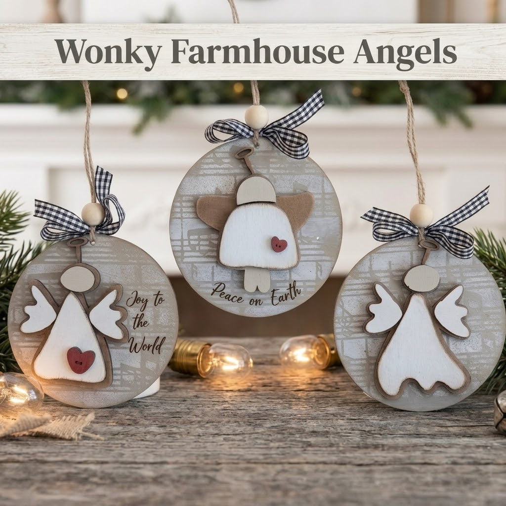 Rustic Farmhouse Angel Ornaments Set of 3