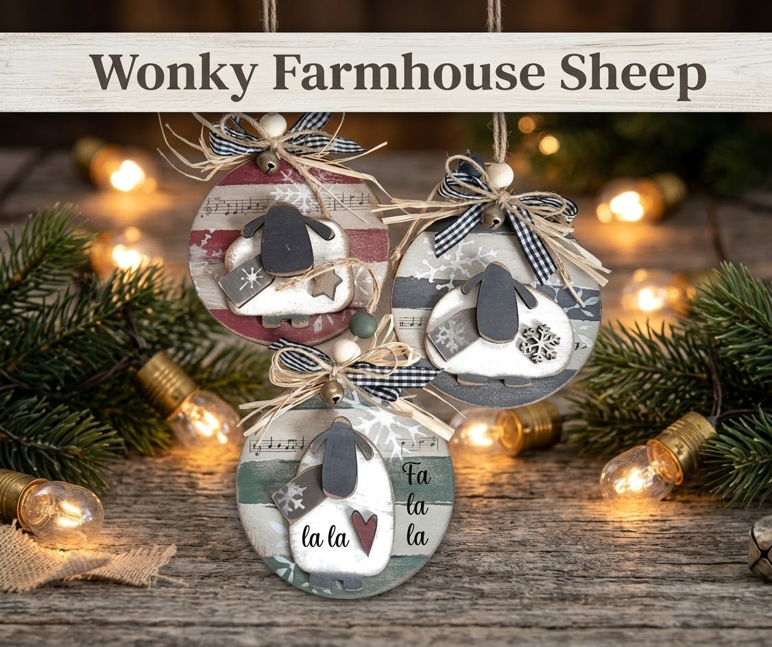 Rustic Farmhouse Sheep Ornament Bundle Set of 3