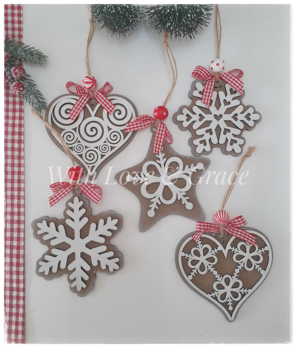 Gingerbread Cookie Christmas Ornament Bundle - Painted (Set of 5)