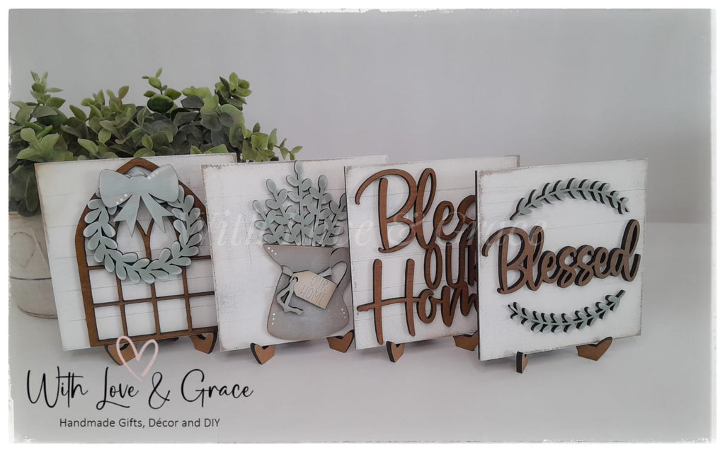 Bless Our Home 10.8cm Square Bundle Set - Painted (Set of 4)