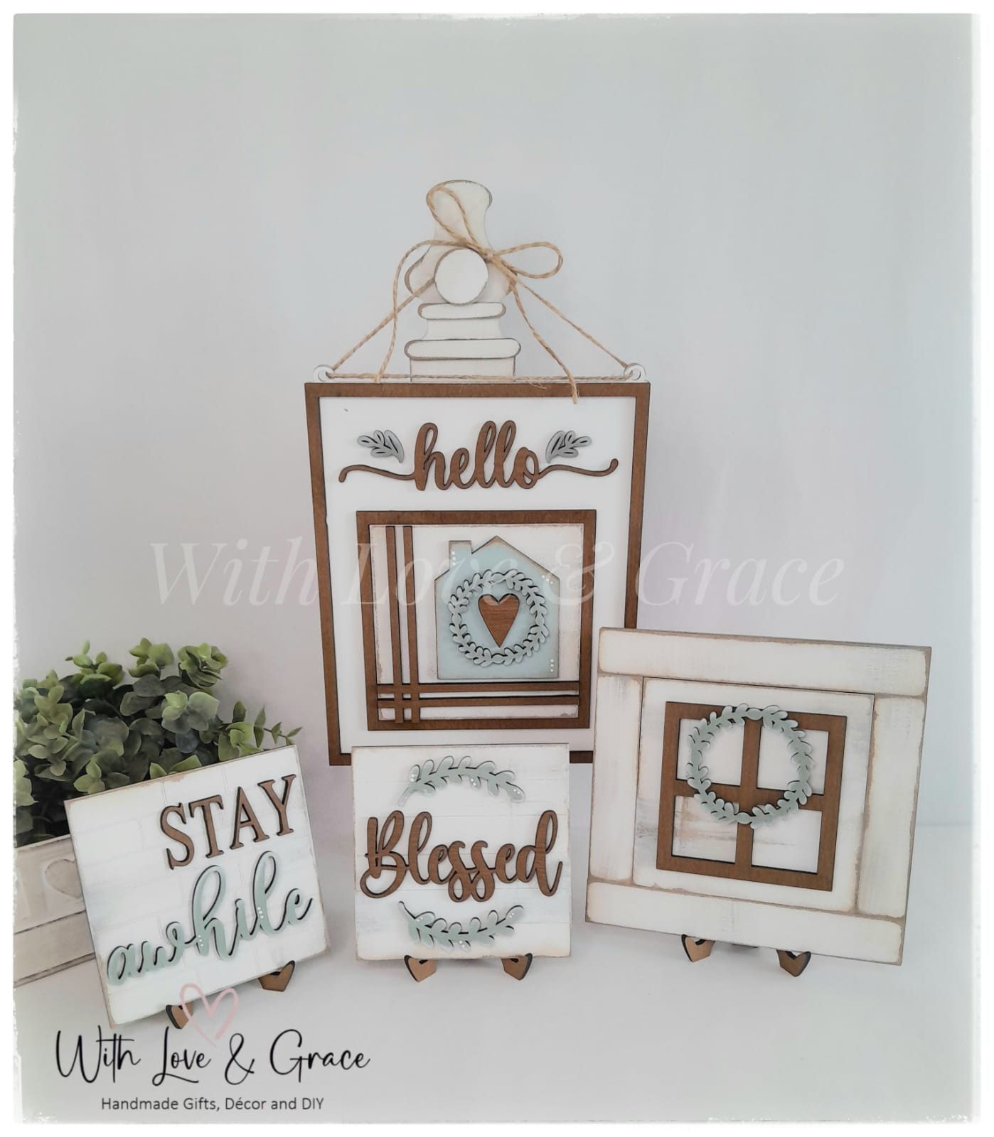 Stay a While 10.8cm Square Bundle Set - Painted (Set of 4)