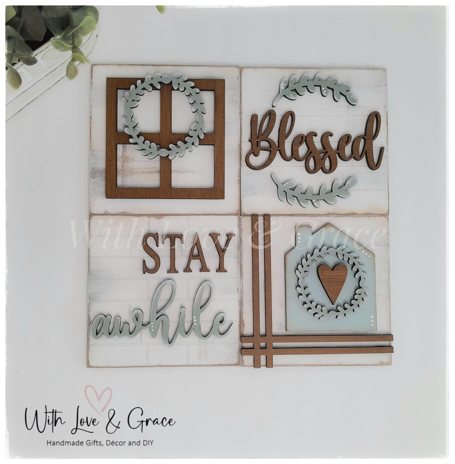 Stay a While 10.8cm Square Bundle Set - Painted (Set of 4)