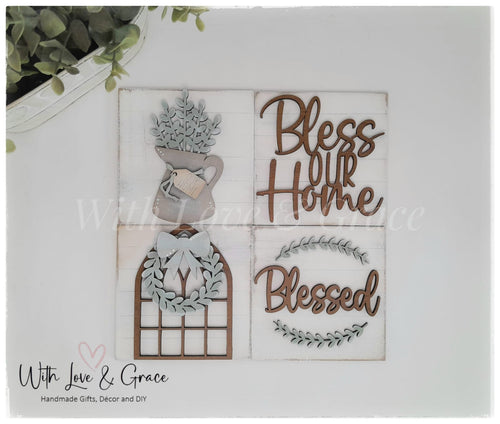 Bless Our Home 10.8cm Square Bundle Set - Painted (Set of 4)