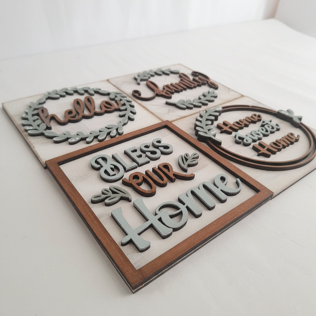 Home Sweet Home 10.8cm Square Bundle Set - Painted (Set of 4)