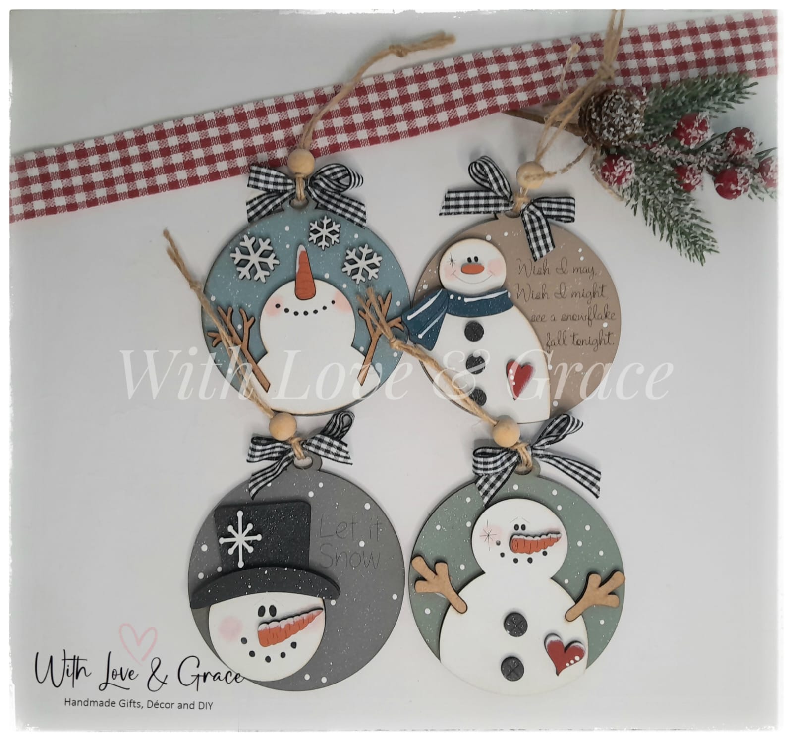 Round Snowman Ornament Bundle - DIY Kit (Set of 4)