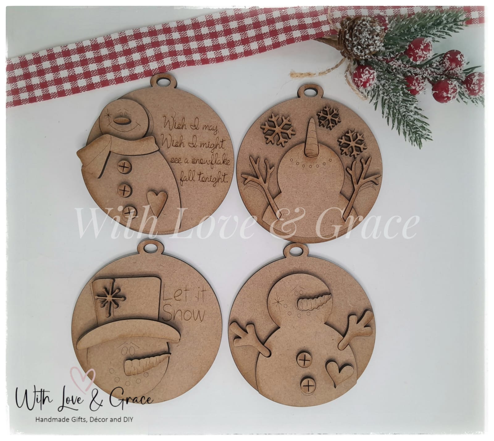 Round Snowman Ornament Bundle - DIY Kit (Set of 4)