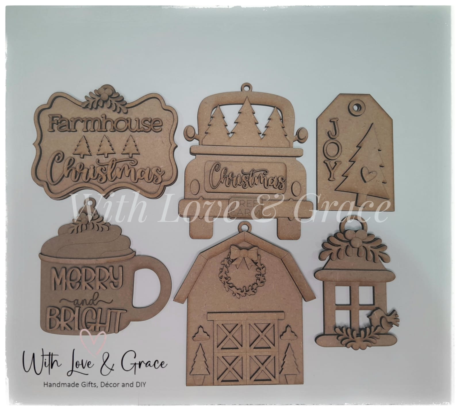 Farmhouse Christmas Ornament Bundle - DIY Kit (Set of 6)