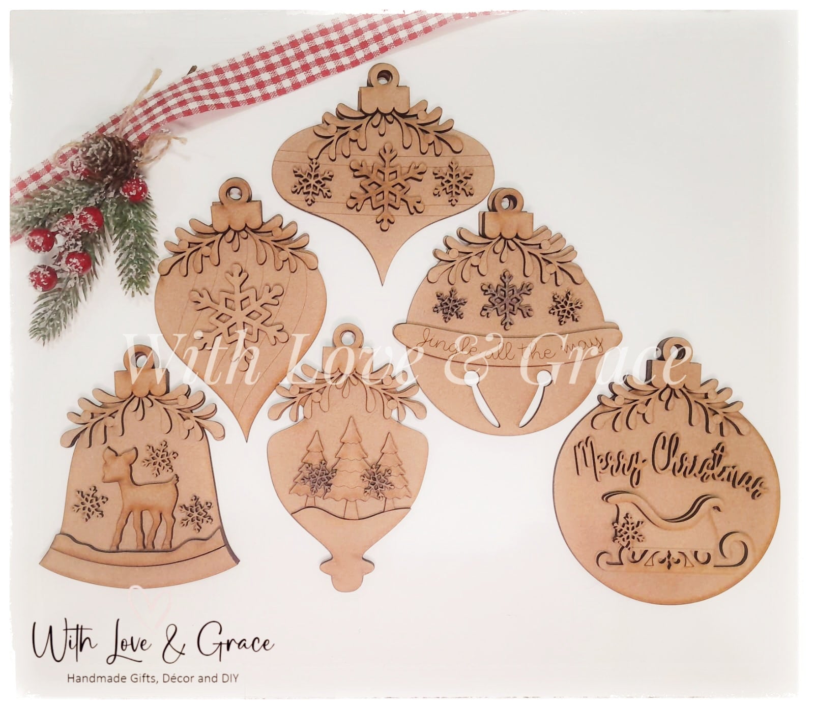 Vintage Christmas Mistletoe Ornament Bundle - DIY Kit (Set of 6)