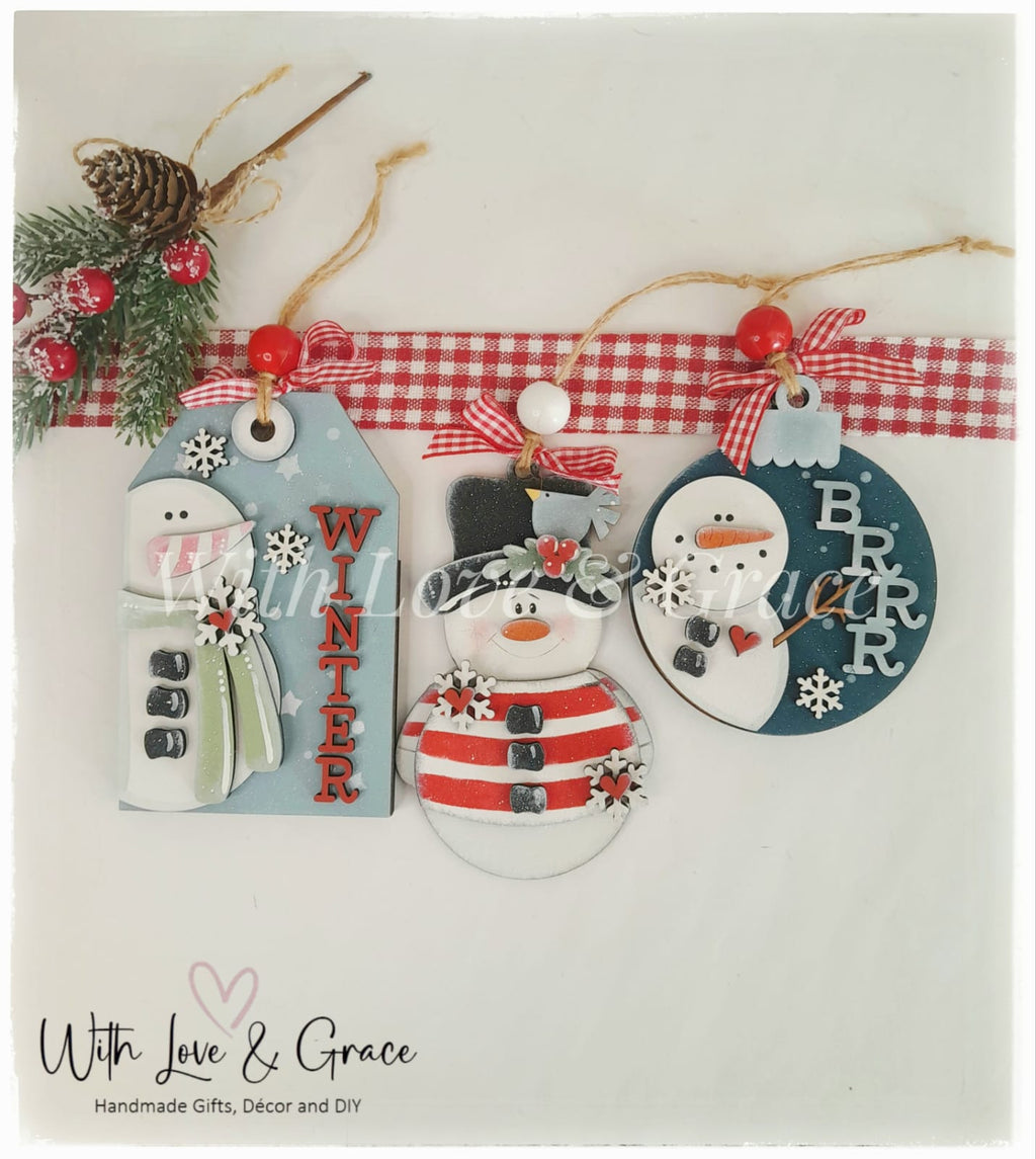 Frosty Friends Snowman Ornament Bundle - Painted (Set of 3)