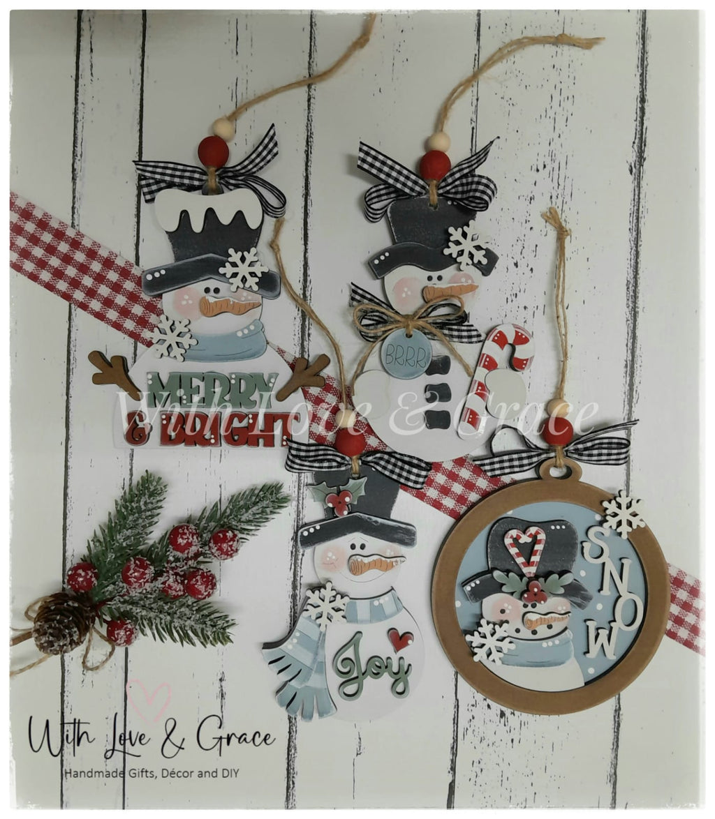 Merry & Bright Snowman Ornament Bundle - Painted (Set of 4)