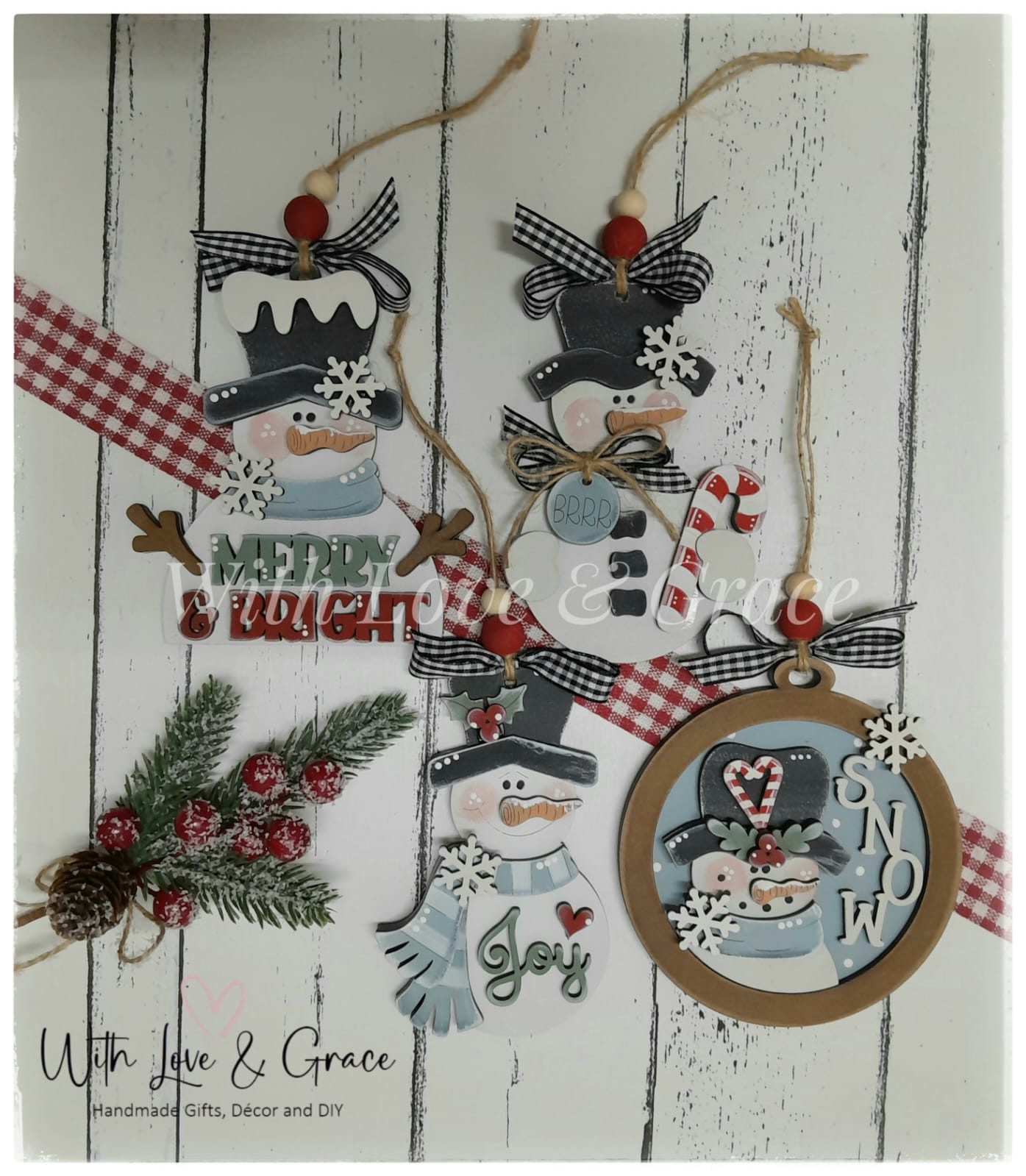 Merry & Bright Snowman Ornament Bundle - Painted (Set of 4)