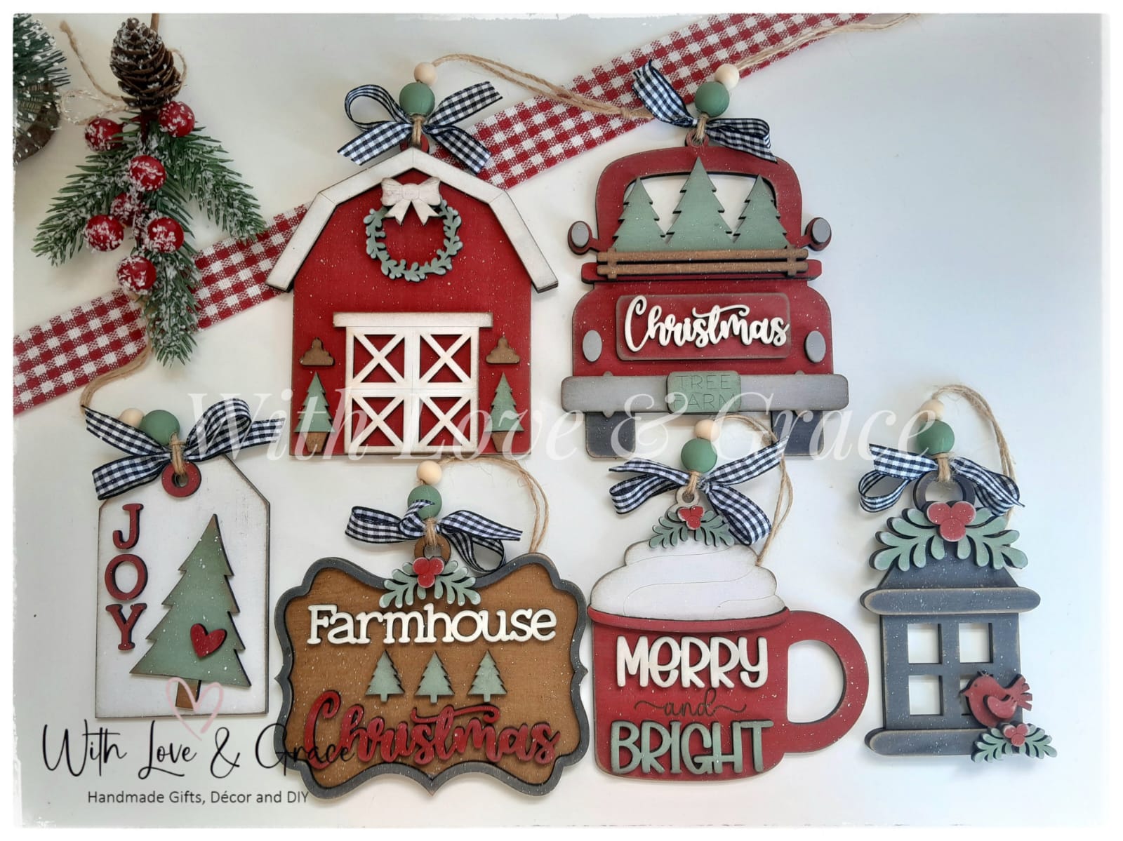 Farmhouse Christmas Ornament Set (Set of 6)