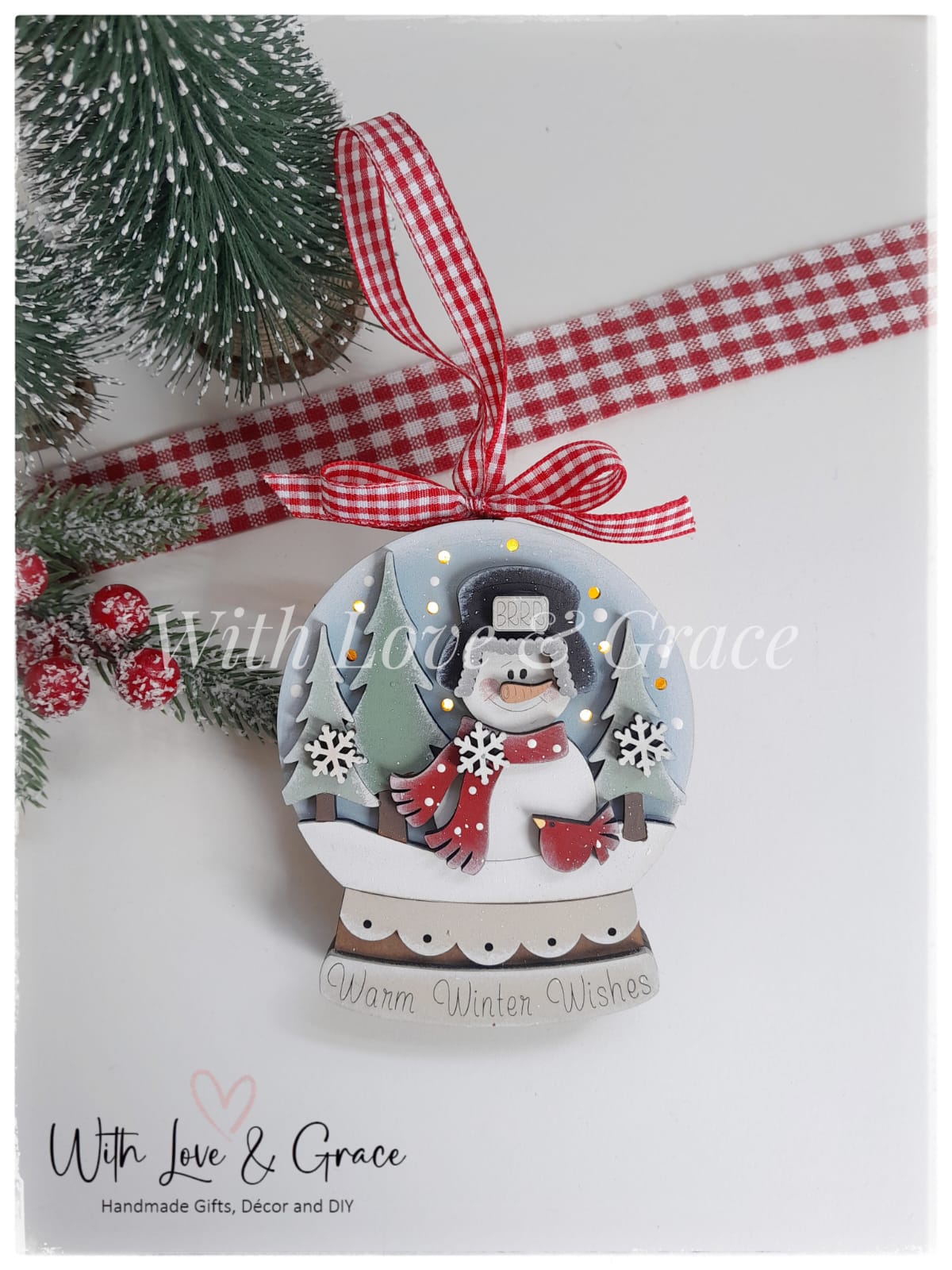Snow Globe Ornament – Light Up Winter Snowman
