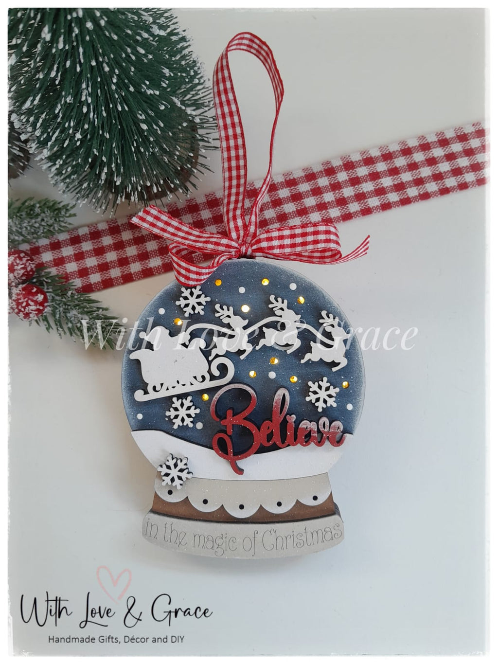 Snow Globe Ornament – Light Up Believe Santa
