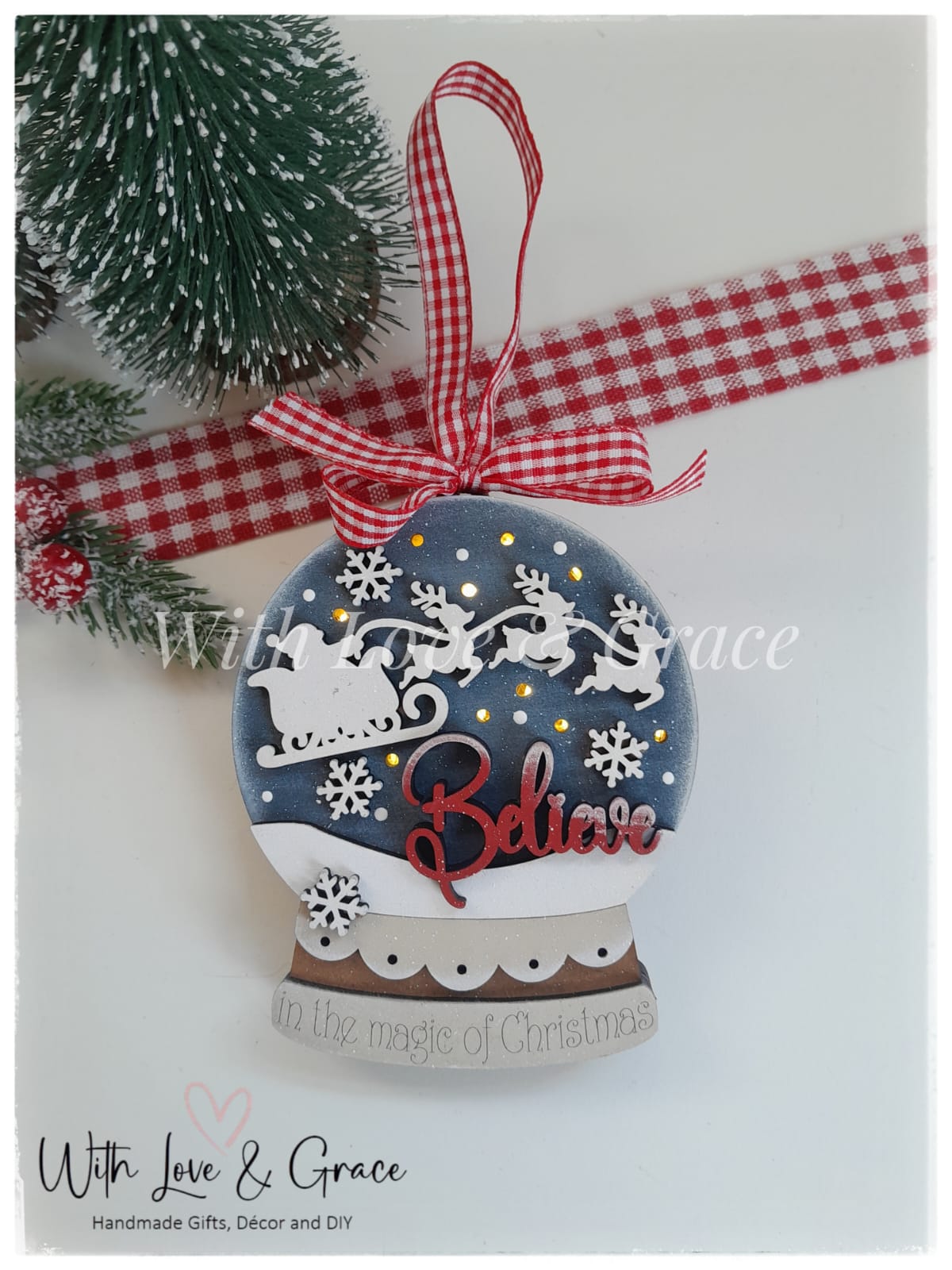 Snow Globe Ornament – Light Up Believe Santa