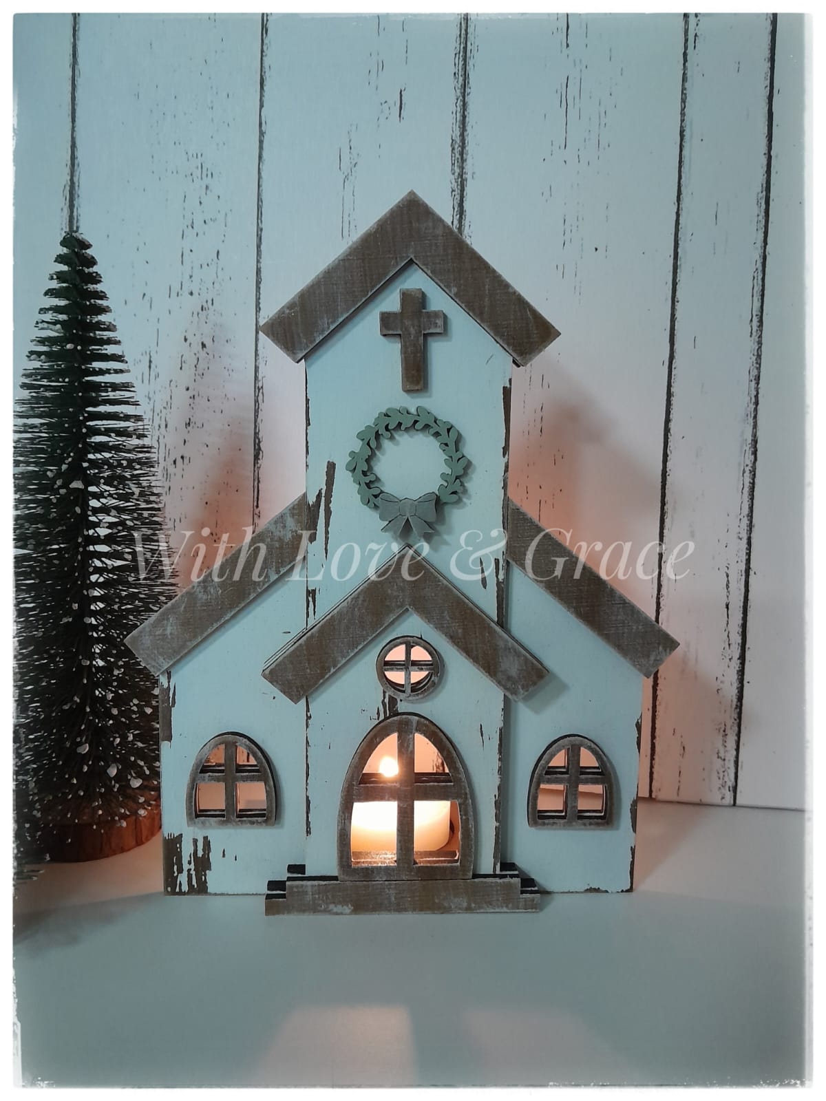 Christmas Church Votive with LED Candle