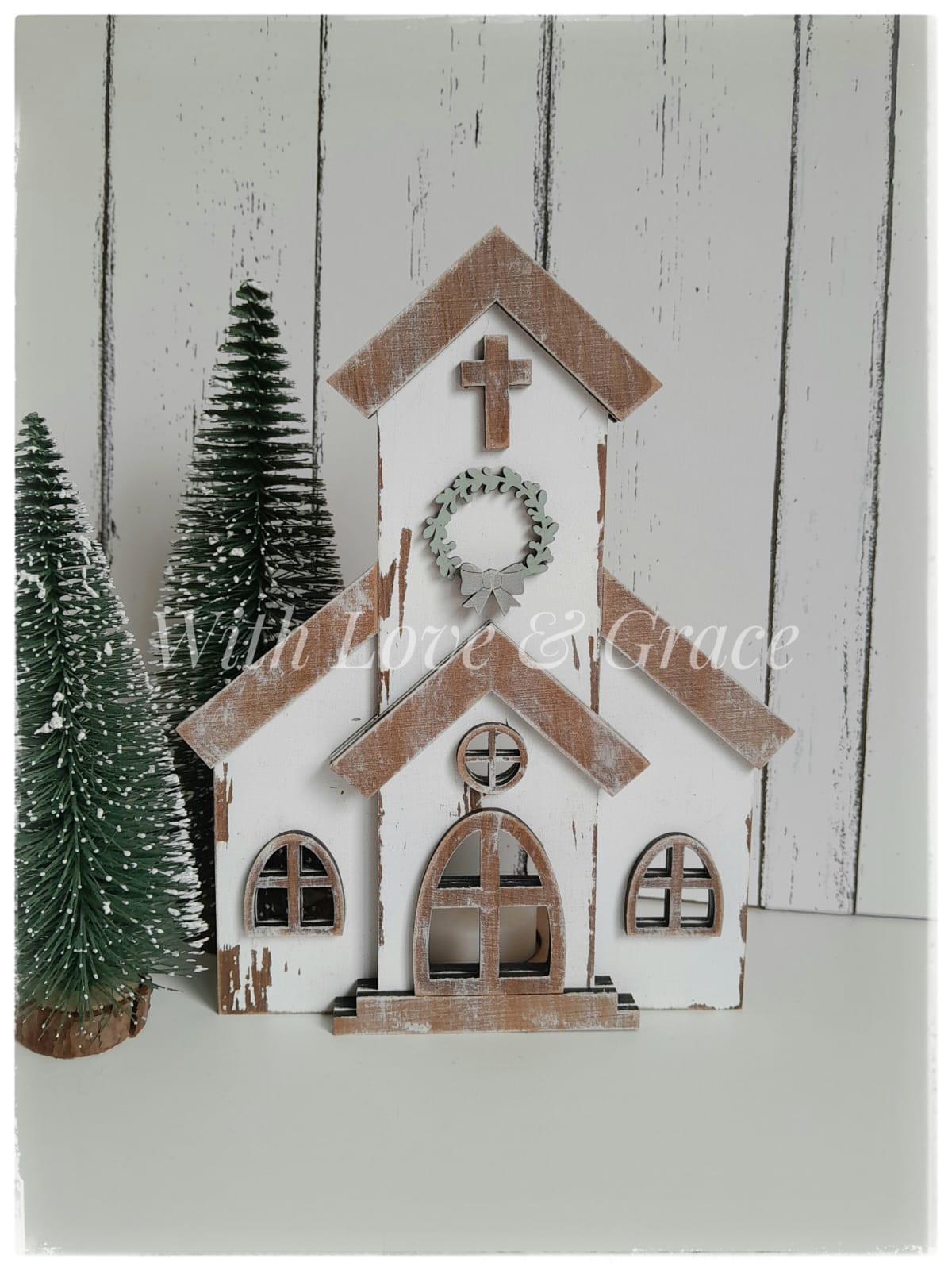 Christmas Church Votive with LED Candle