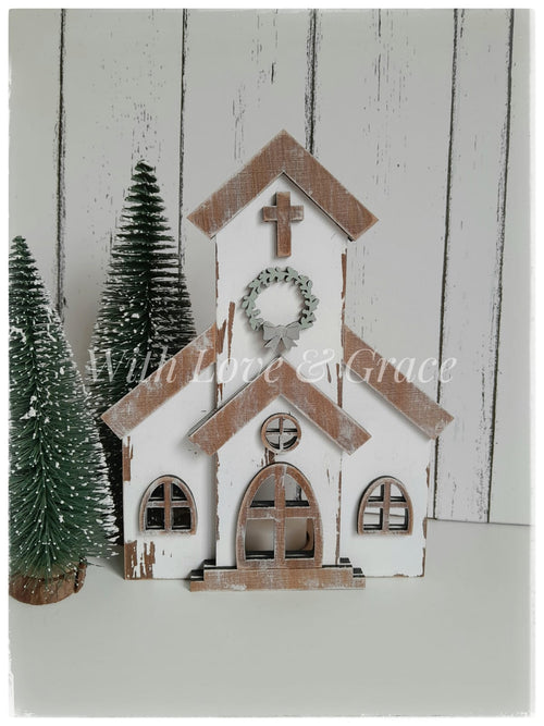 Christmas Church Votive with LED Candle