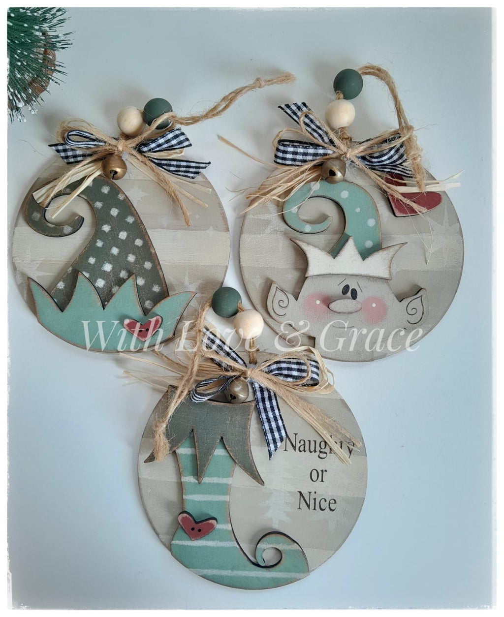 Rustic Farmhouse Elf Ornament Set of 3