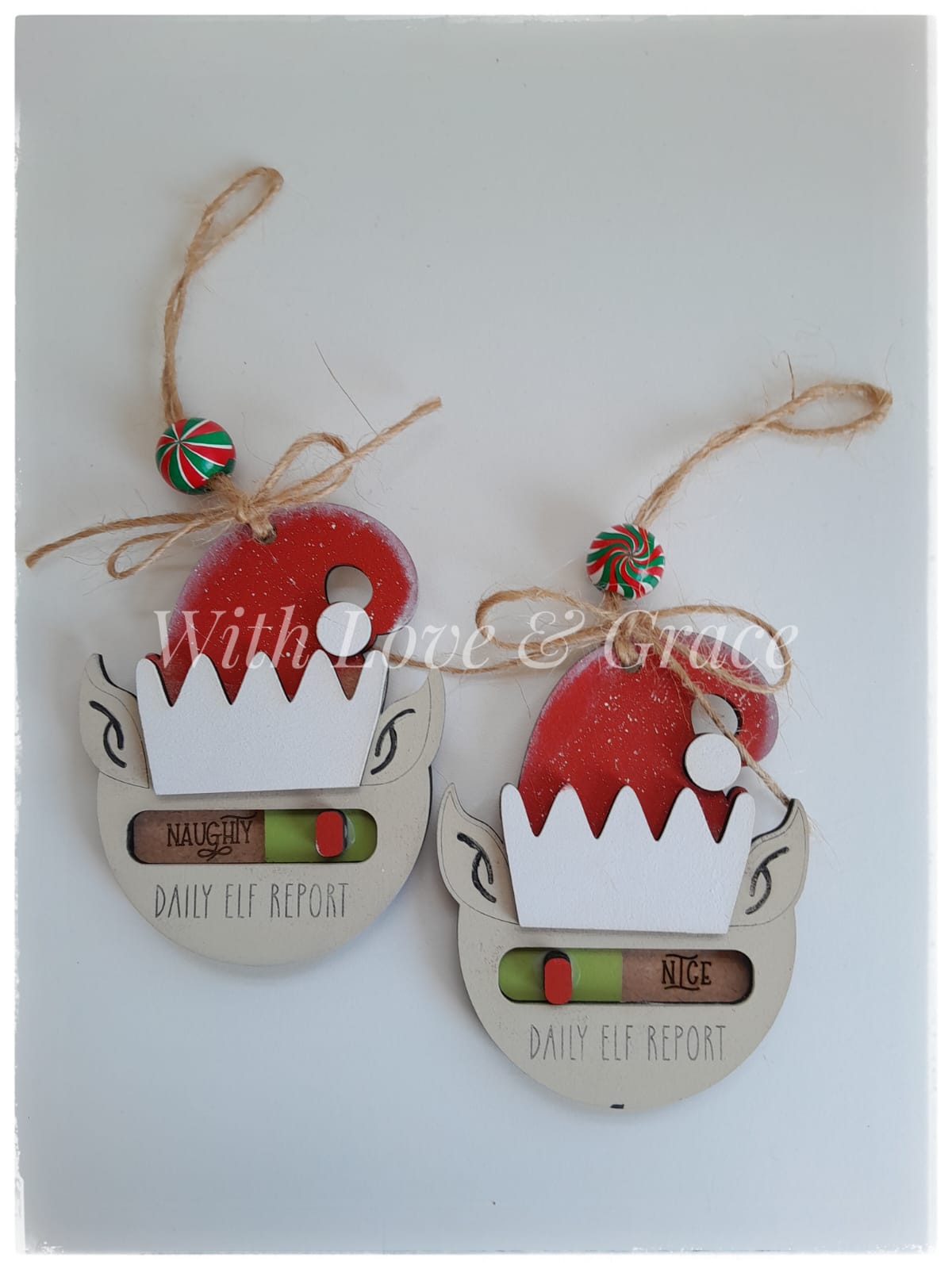 Naughty or Nice Christmas Elf Toggle Ornament