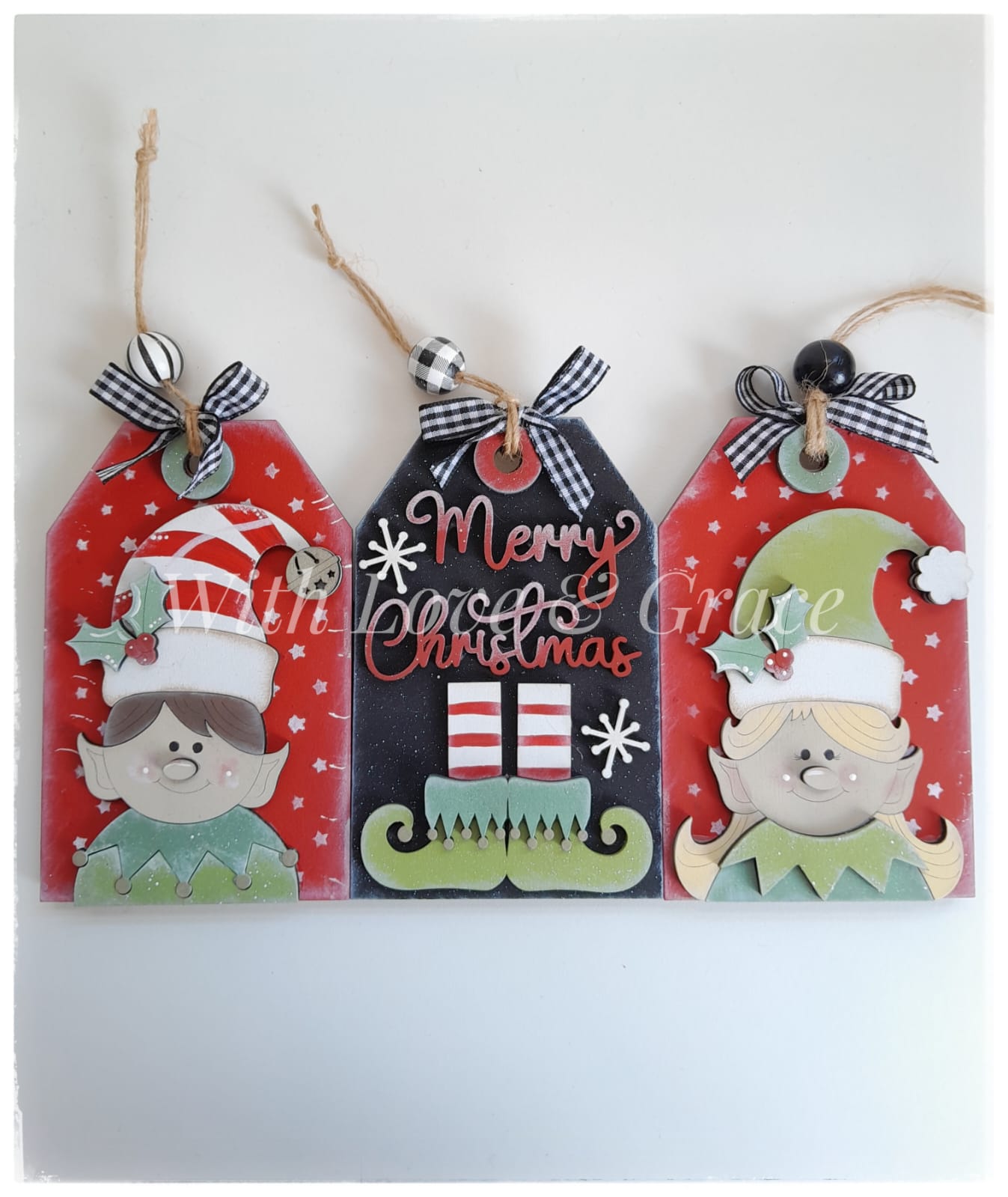 Elf Tag Ornament Bundle Set of 3