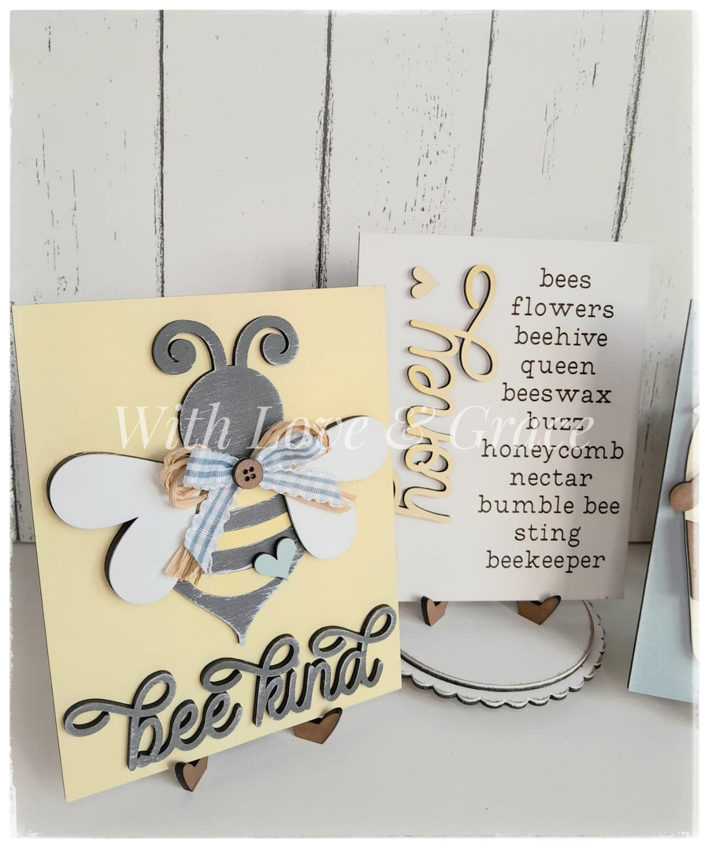 Honey Bee Trio Signs with Easel Stands