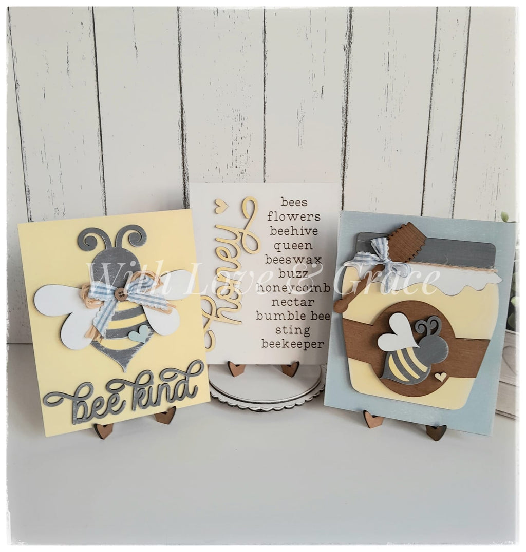 Honey Bee Trio Signs with Easel Stands
