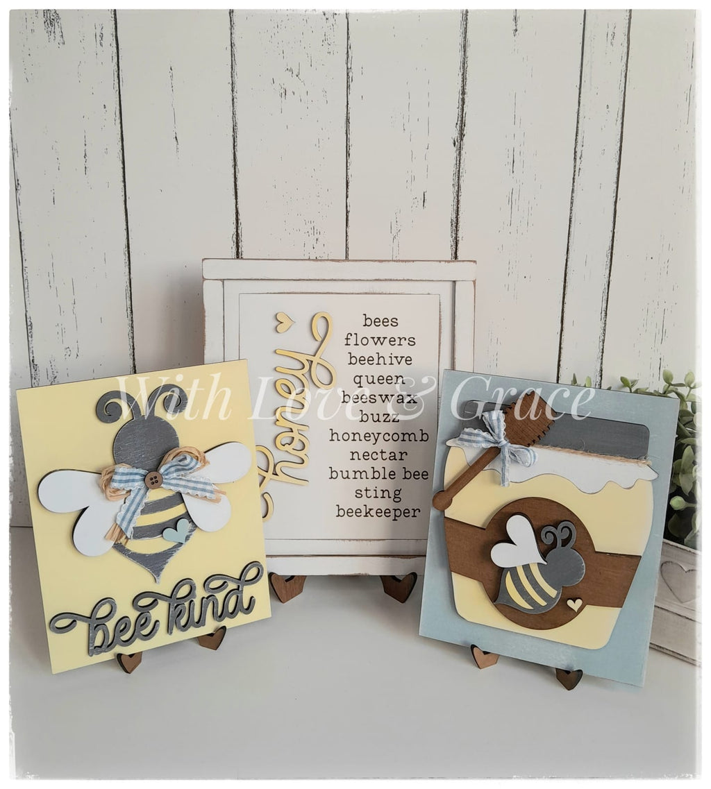 Honey Bee Trio Signs with Easel Stands