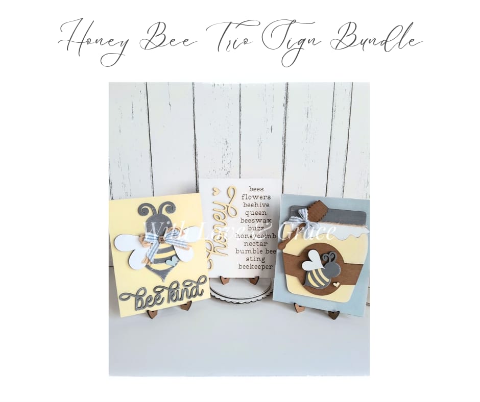 Honey Bee Trio Signs with Easel Stands