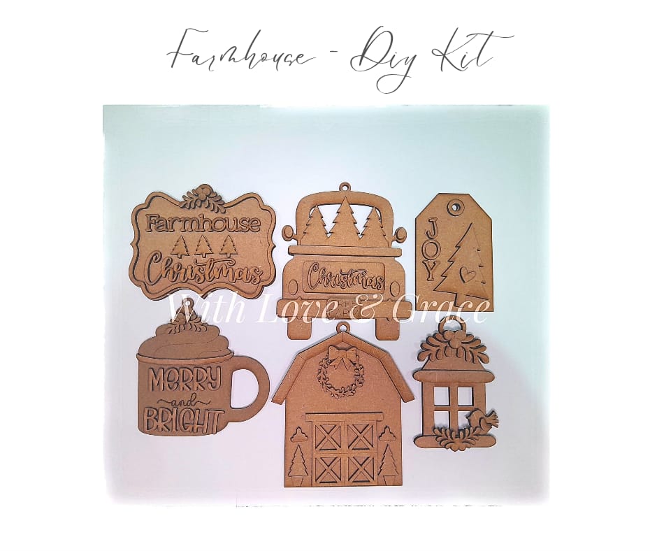 Farmhouse Christmas Ornament Bundle - DIY Kit (Set of 6)