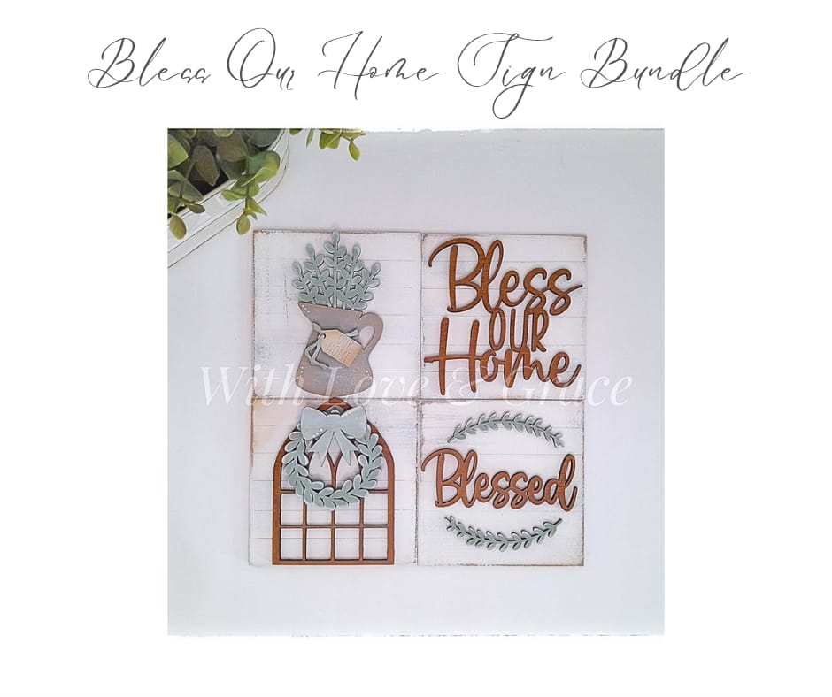 Bless Our Home 10.8cm Square Bundle Set - Painted (Set of 4)