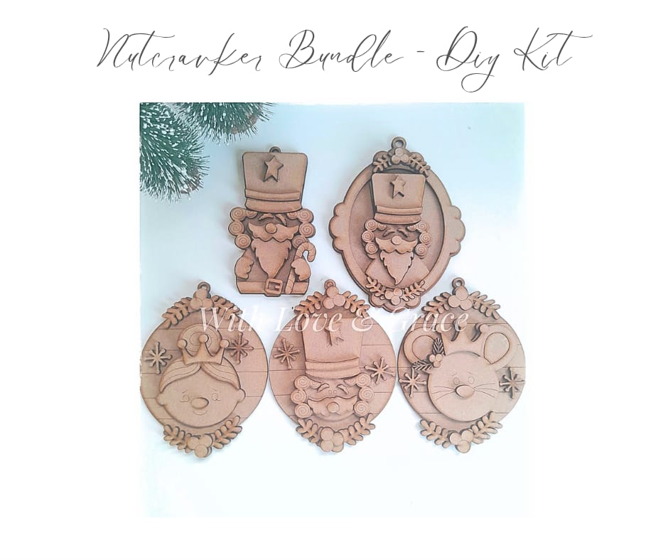 Nutcracker Christmas Ornament Bundle - DIY Kit (Set of 5)
