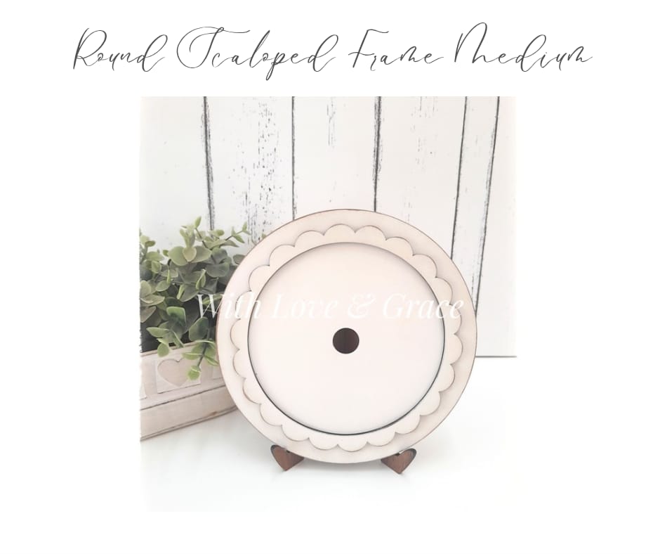 Round Scalloped Frame with Easel Stand (12.5cm insert) White