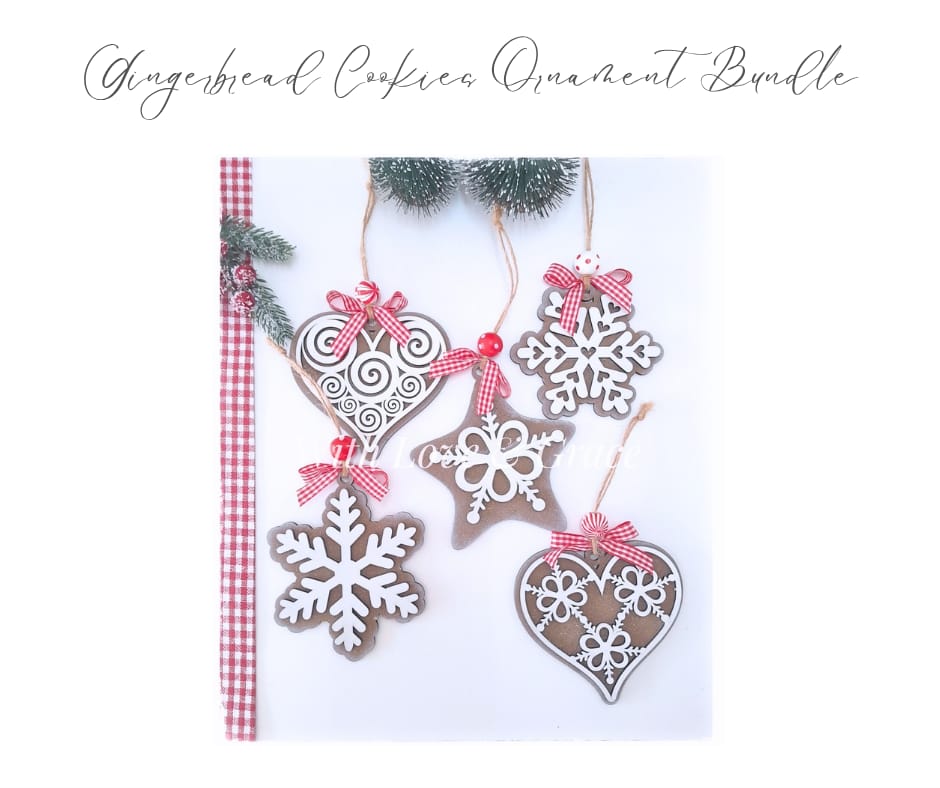 Gingerbread Cookie Christmas Ornament Bundle - Painted (Set of 5)