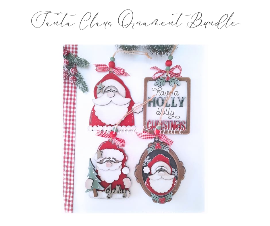 Santa Claus Ornament Bundle - Painted (Set of 4)