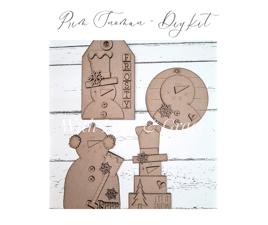 Prim Snowman Ornament Bundle - DIY Kit (Set of 4)