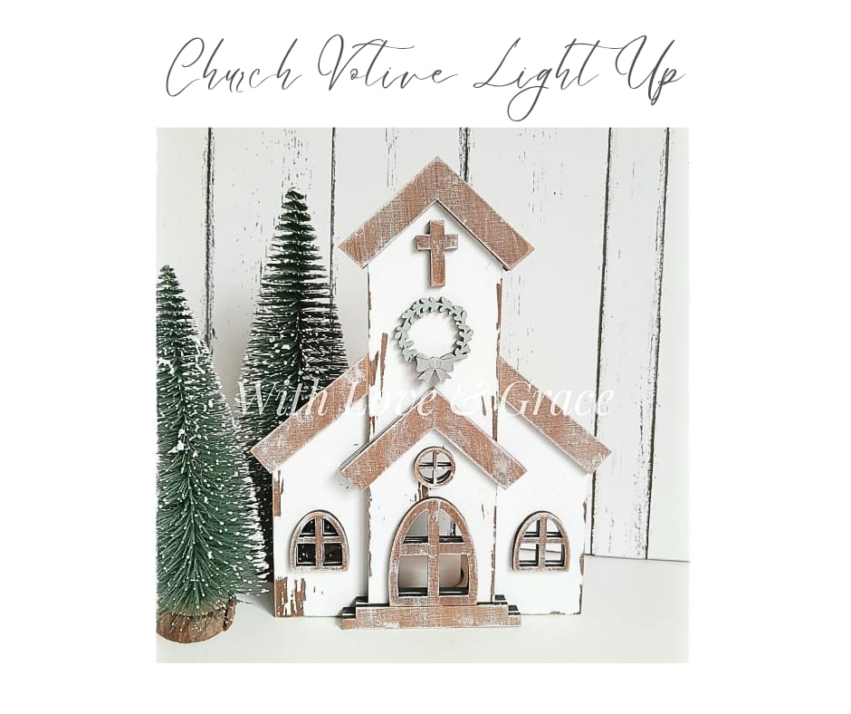 Christmas Church Votive with LED Candle