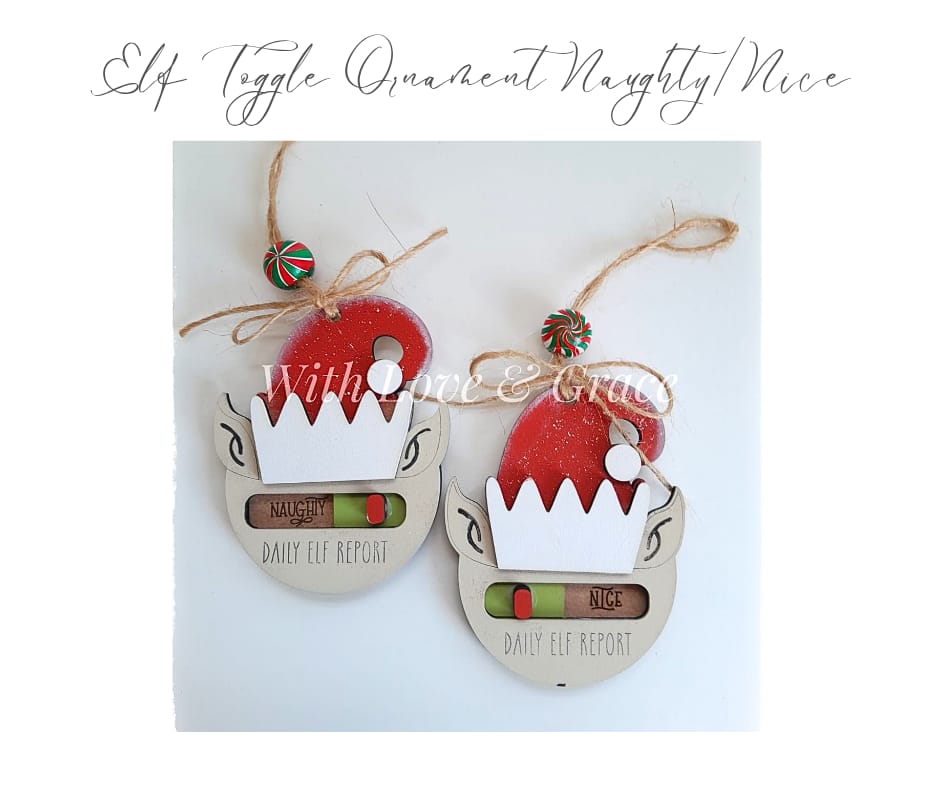Naughty or Nice Christmas Elf Toggle Ornament