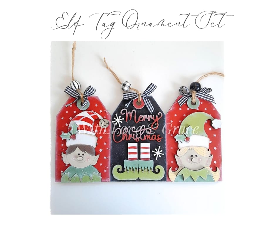 Elf Tag Ornament Bundle Set of 3
