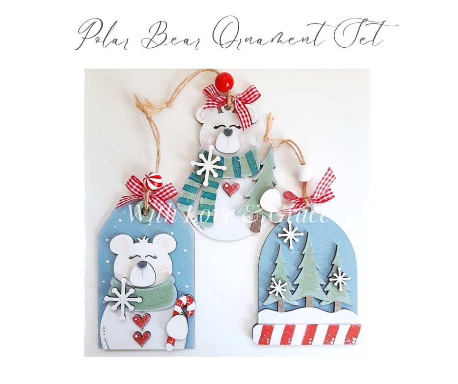 Polar Bear Ornament Bundle Set of 3