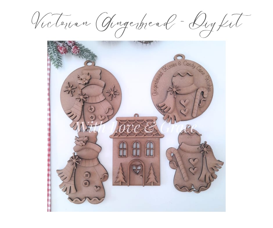 Victorian Gingerbread Ornament Bundle - DIY Kit Set of 5