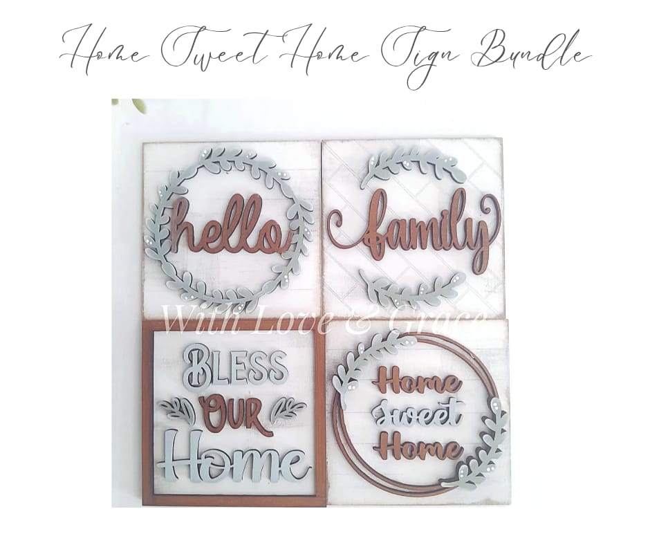 Home Sweet Home 10.8cm Square Bundle Set - Painted (Set of 4)