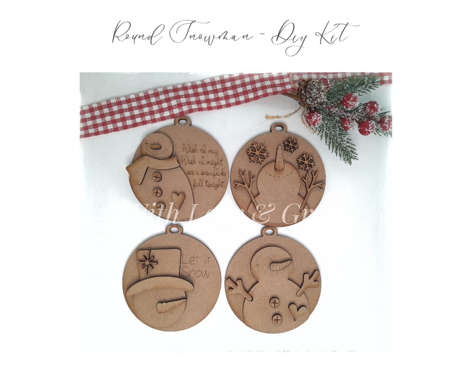 Round Snowman Ornament Bundle - DIY Kit (Set of 4)