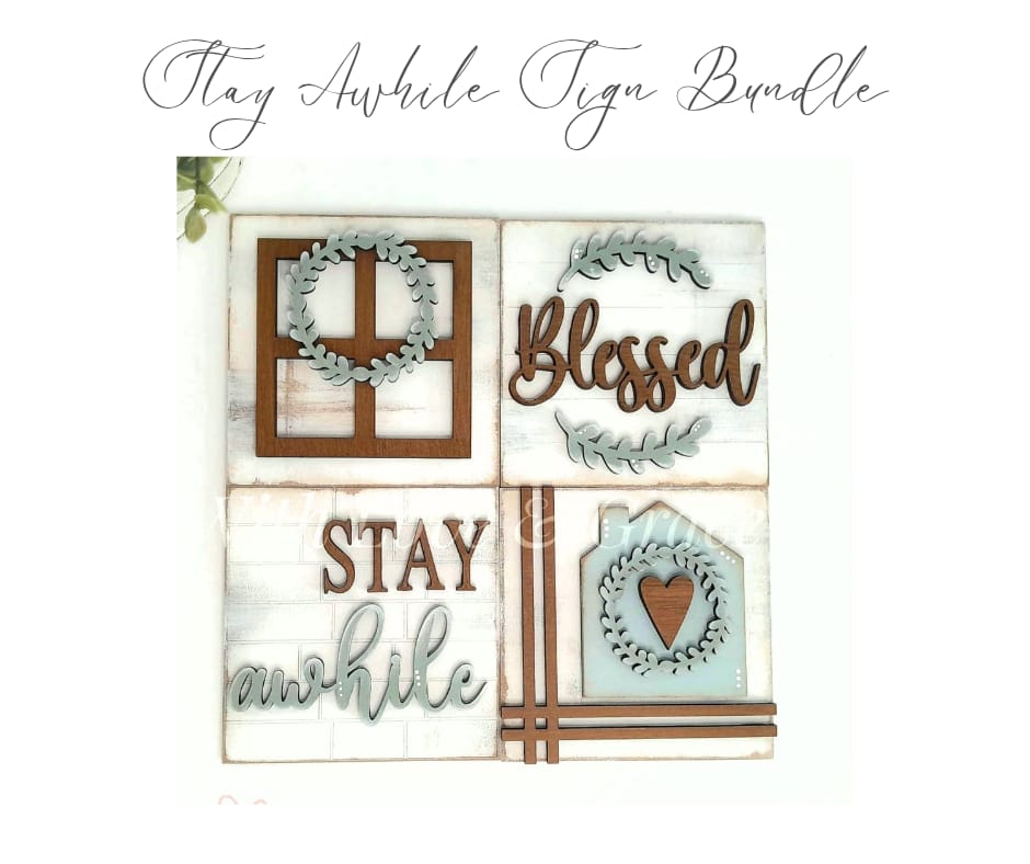 Stay a While 10.8cm Square Bundle Set - Painted (Set of 4)