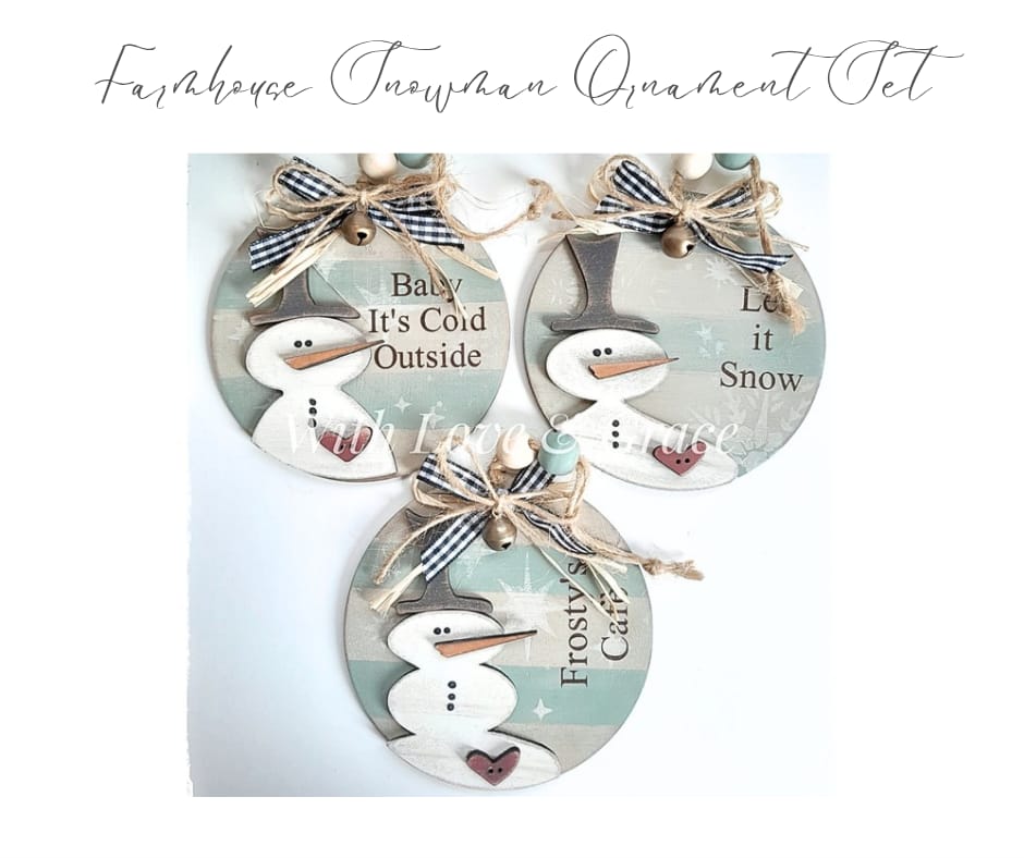 Rustic Farmhouse Snowman Ornament Bundle Set of 3