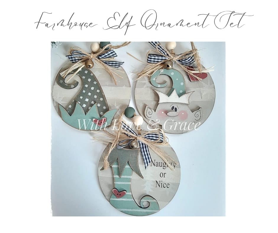 Rustic Farmhouse Elf Ornament Set of 3