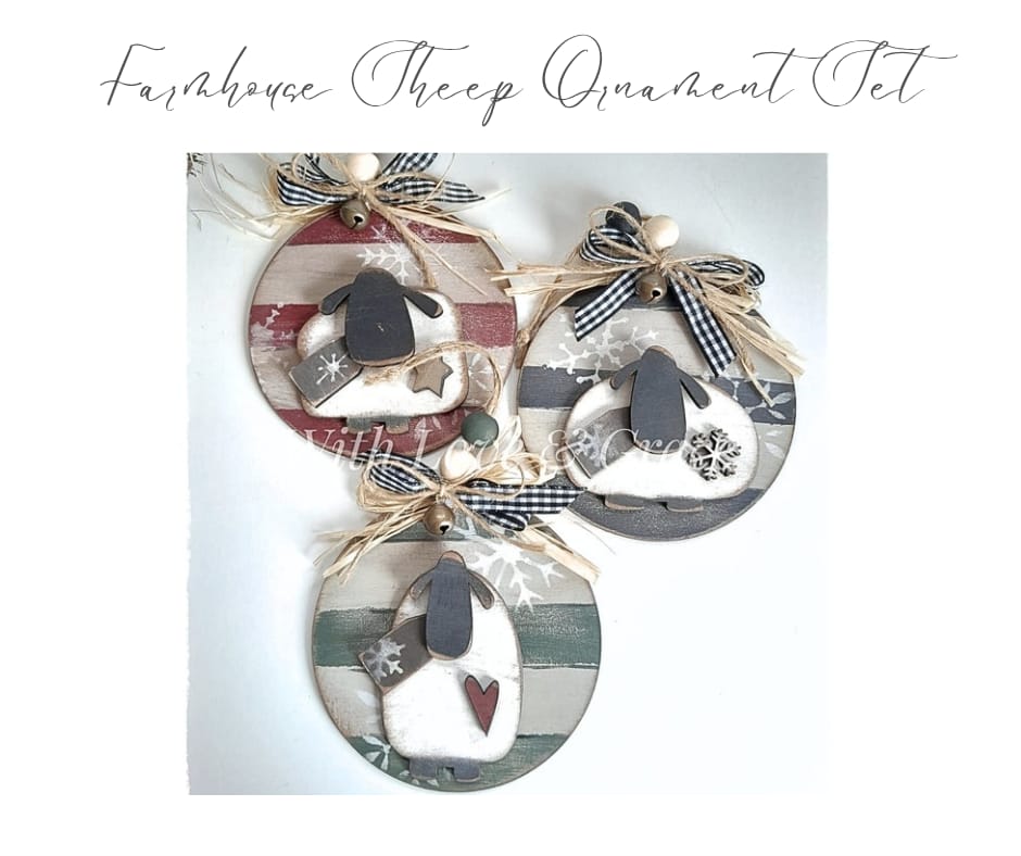 Rustic Farmhouse Sheep Ornament Bundle Set of 3