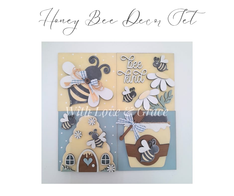 Honey Bee Decor Set - Painted (Set of 4)
