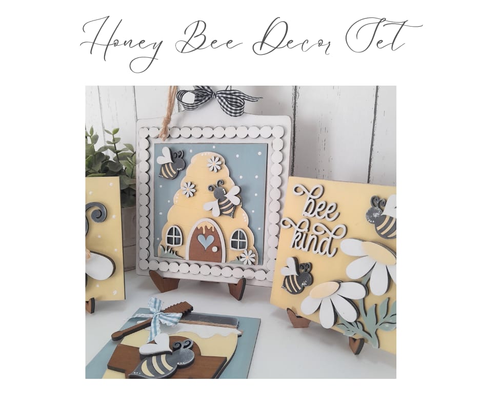 Honey Bee Decor Set - Painted (Set of 4)