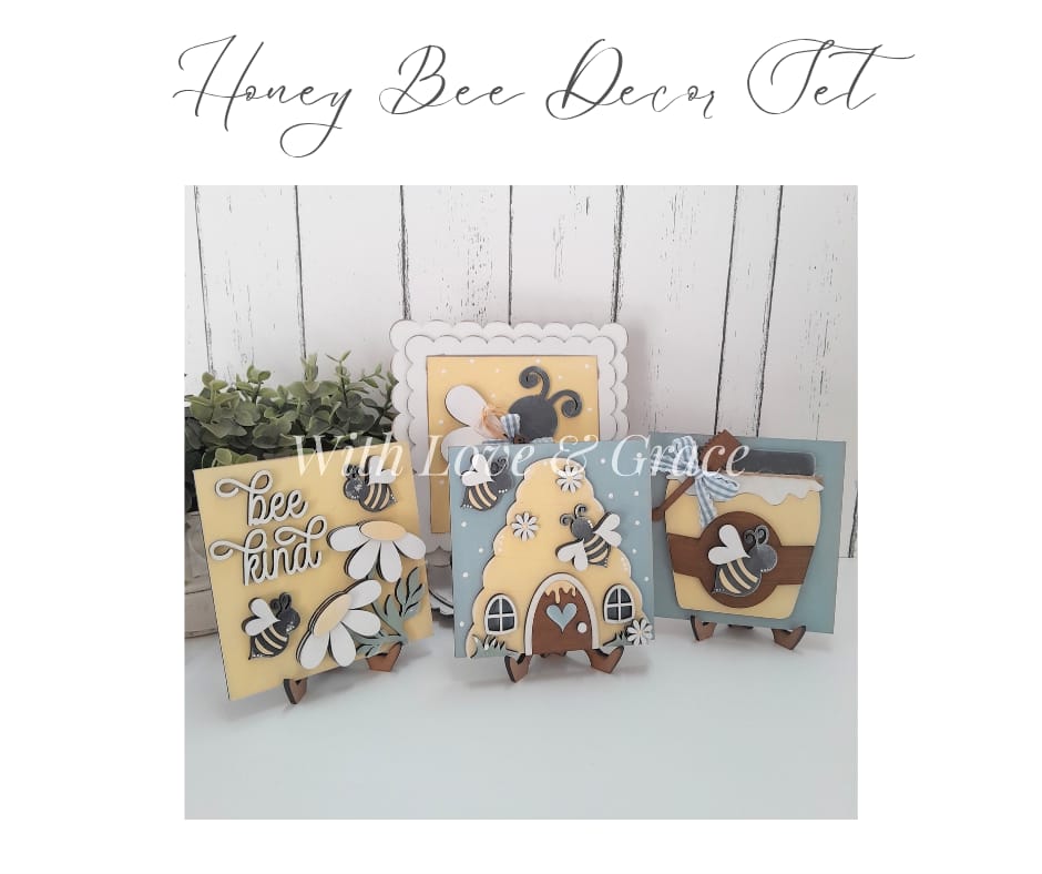Honey Bee Decor Set - Painted (Set of 4)